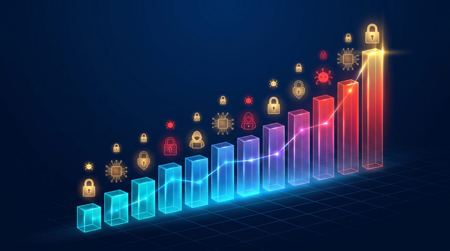 Abstract rising bar chart visualization showing the growth in AI-related enterprise security incidents